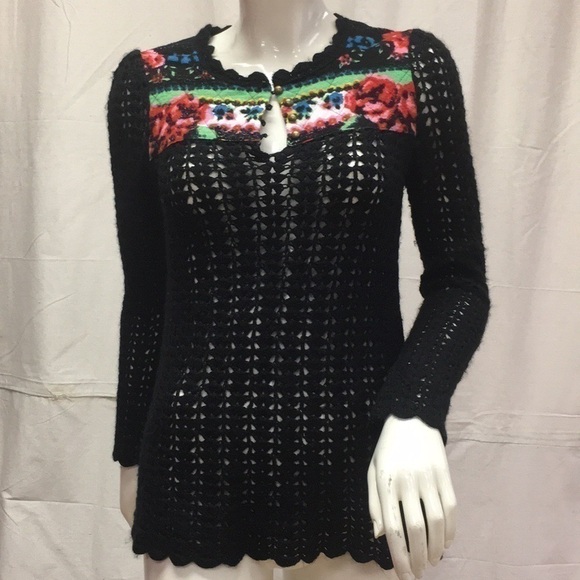 Free People Sweaters - FREE PEOPLE BLACK XS Knit Crochet Sweater Free People GUC